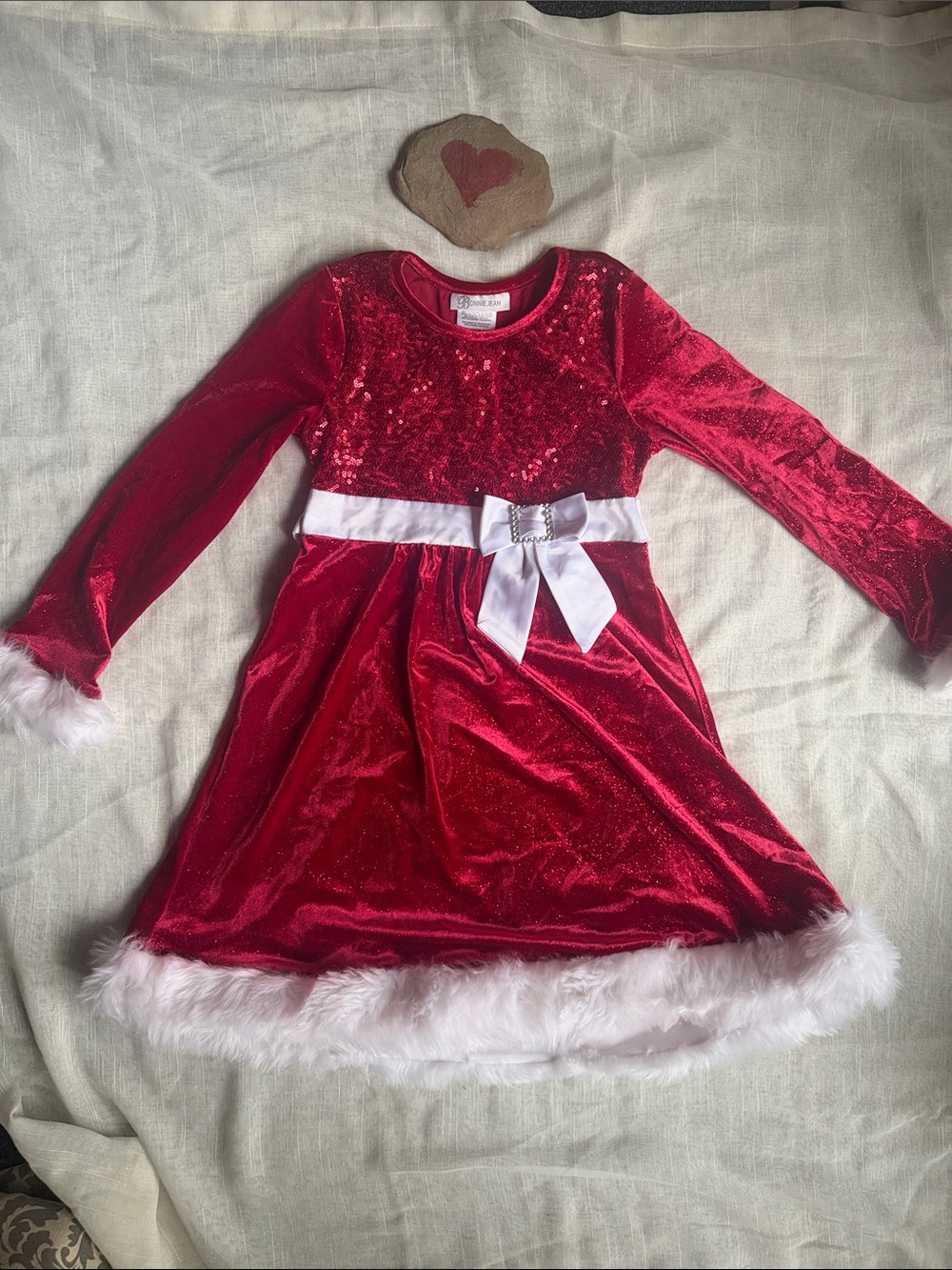 Bonnie Jean Red and White Velvet Sequin Holiday Dress